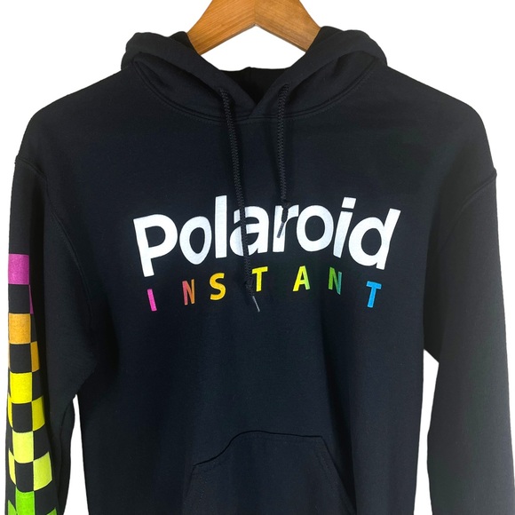 Polaroid Instant Black Hoodie with Front Pocket and Graphic Sleeves in Size S/CH - Picture 3 of 9